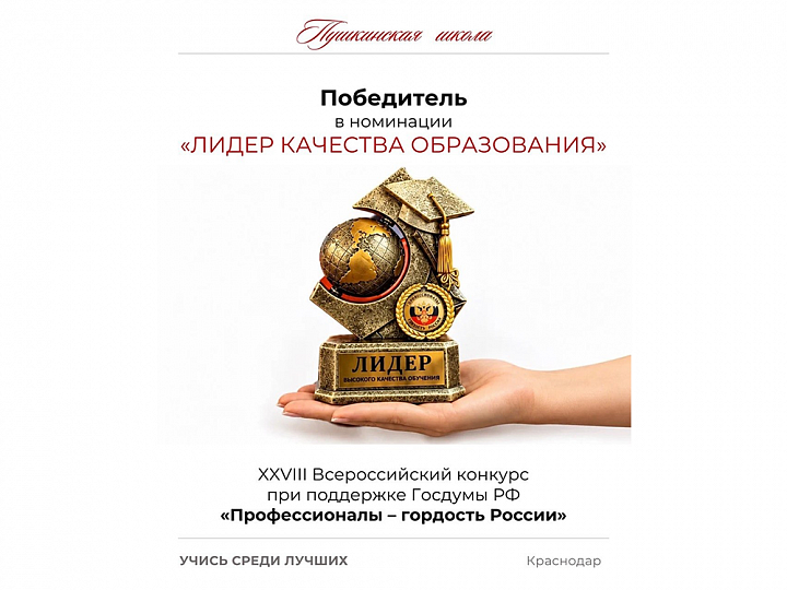 Победитель в номинации «Лидер качества образования»